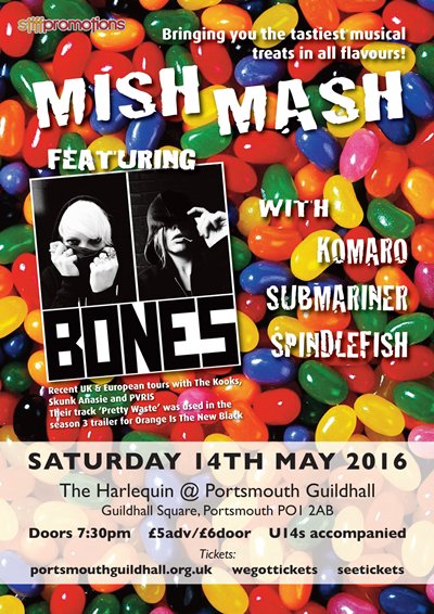 StiffPromotions's tweet photo. Mish Mash ft @bonesbandbones @komaroband Submariner @spindlefishband @PortsmouthGhall Tix https://t.co/JXgSDL8nFe https://t.co/yGC3Ylj8j0