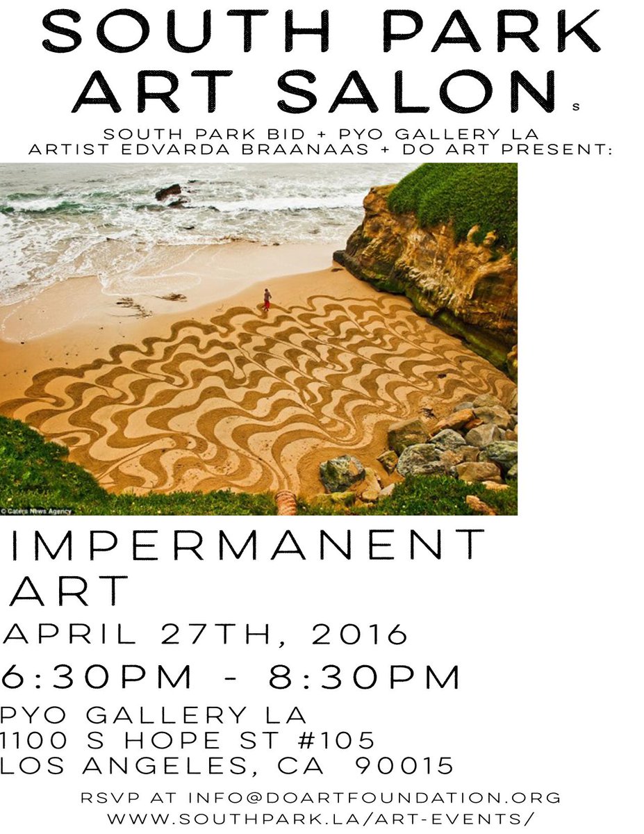 Limited availability for our next Art Salon talk in @southparkla , so RSVP @ info@doartfoundation.org !
