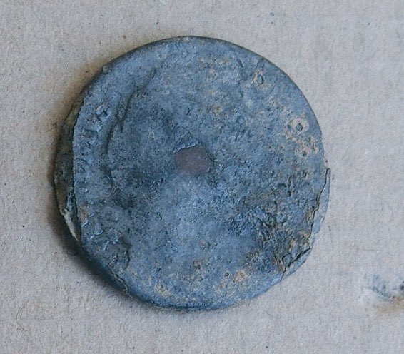 Chrisjemoss's tweet photo. Two rarer finds this year. Farthings 100 years apart, Tin one William &amp; Mary 169? Square one 1590 City of Bristol https://t.co/chtNyeON6o
