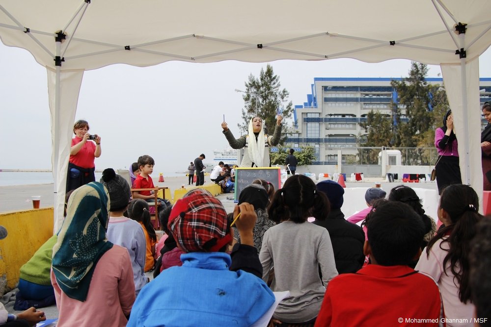 MSF_Sea's tweet photo. The resilience of those we assist is everything! This #refugee gives english lessons to those trapped at #Pireus! https://t.co/vqRwSnLTyx