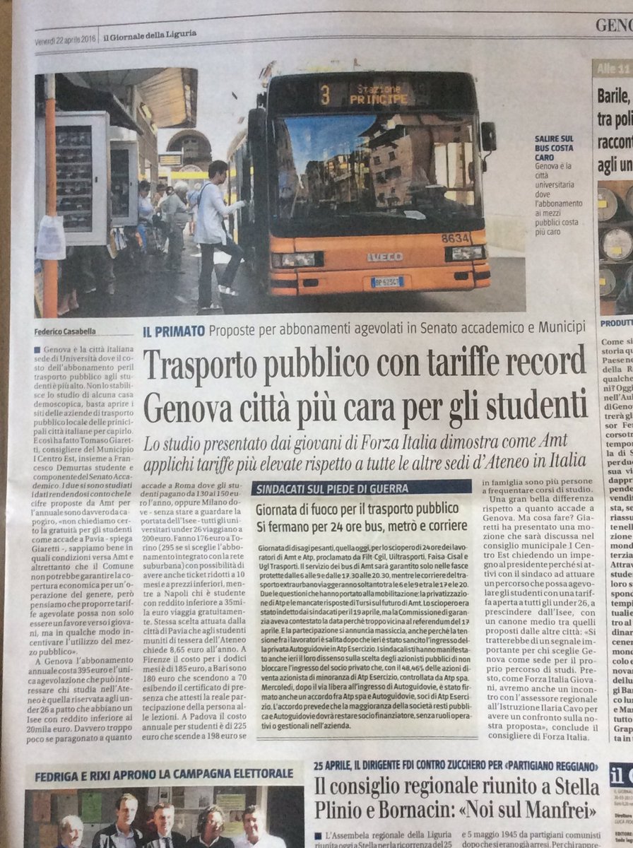 TommyGiaretti's tweet photo. A #Genova @FraDemurtas ed io chiediamo una riduzione prezzi per abbonamenti studenti! @tripodimaria @AngieCalabria https://t.co/HKT7UQ7xgo