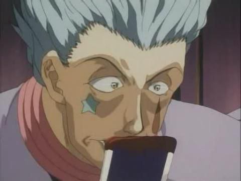 倉田悟 Satoru Kurata ハンター ハンター旧アニメでクラピカにトランプ投げ返されたあとのヒソカさんの顔
