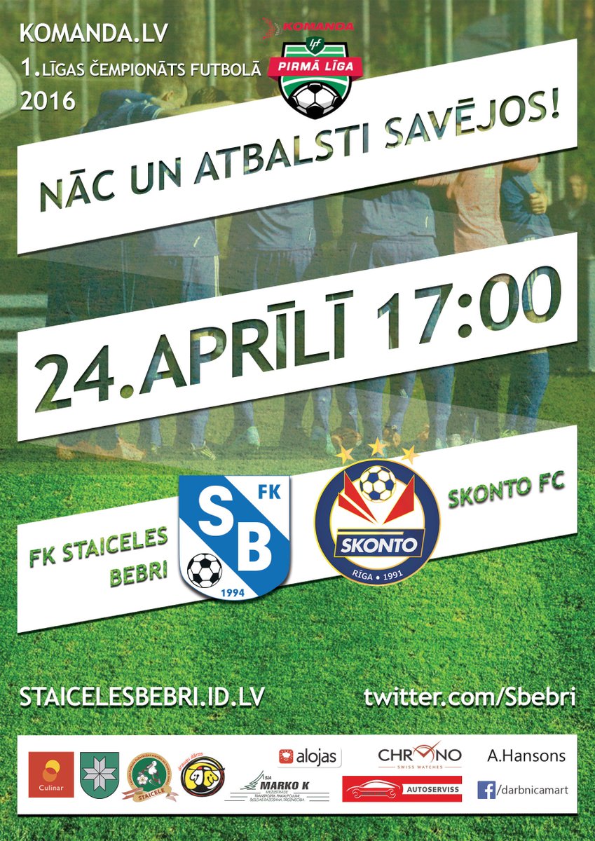 Tiekamies 24. aprīlī Staicelē, kur uzņemsim <a href="/FC_SKONTO/">SKONTO FOOTBALL CLUB</a> 
NĀC UN ATBALSTI SAVĒJOS ! ⚽