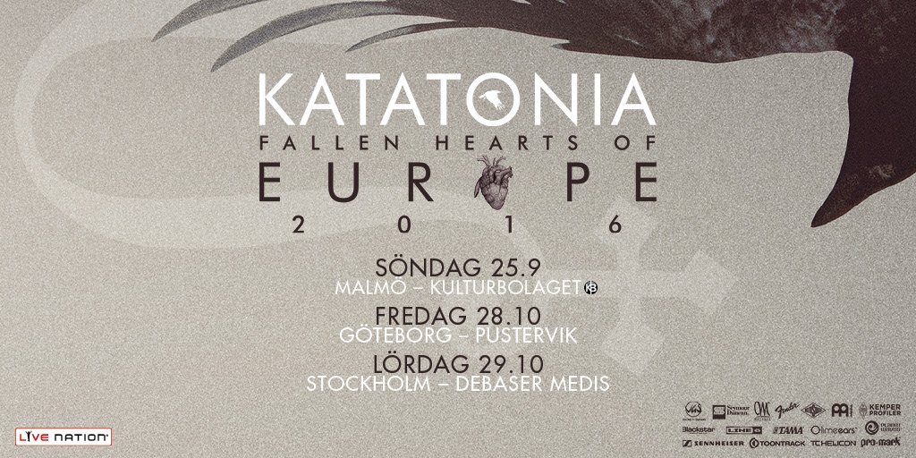#Katatonia på turné i höst - tre stopp i Sverige! Biljettsläpp på måndag kl 10. #metalhöst