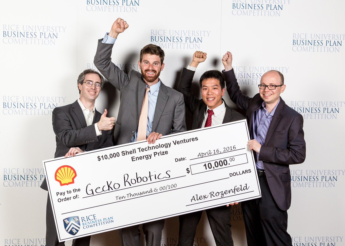 RBPC's tweet photo. @geckorobotics from @carnegiemellon - winners of the $10K @Shell Technology Ventures Energy Prize at #rbpc2016 https://t.co/4vDwm7W3vM