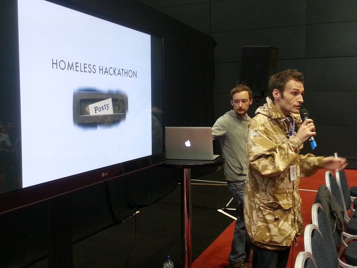 Third team: "without an address homeless people struggle so 'Posty' will act as a remote postbox app". Cool! #BR2016
