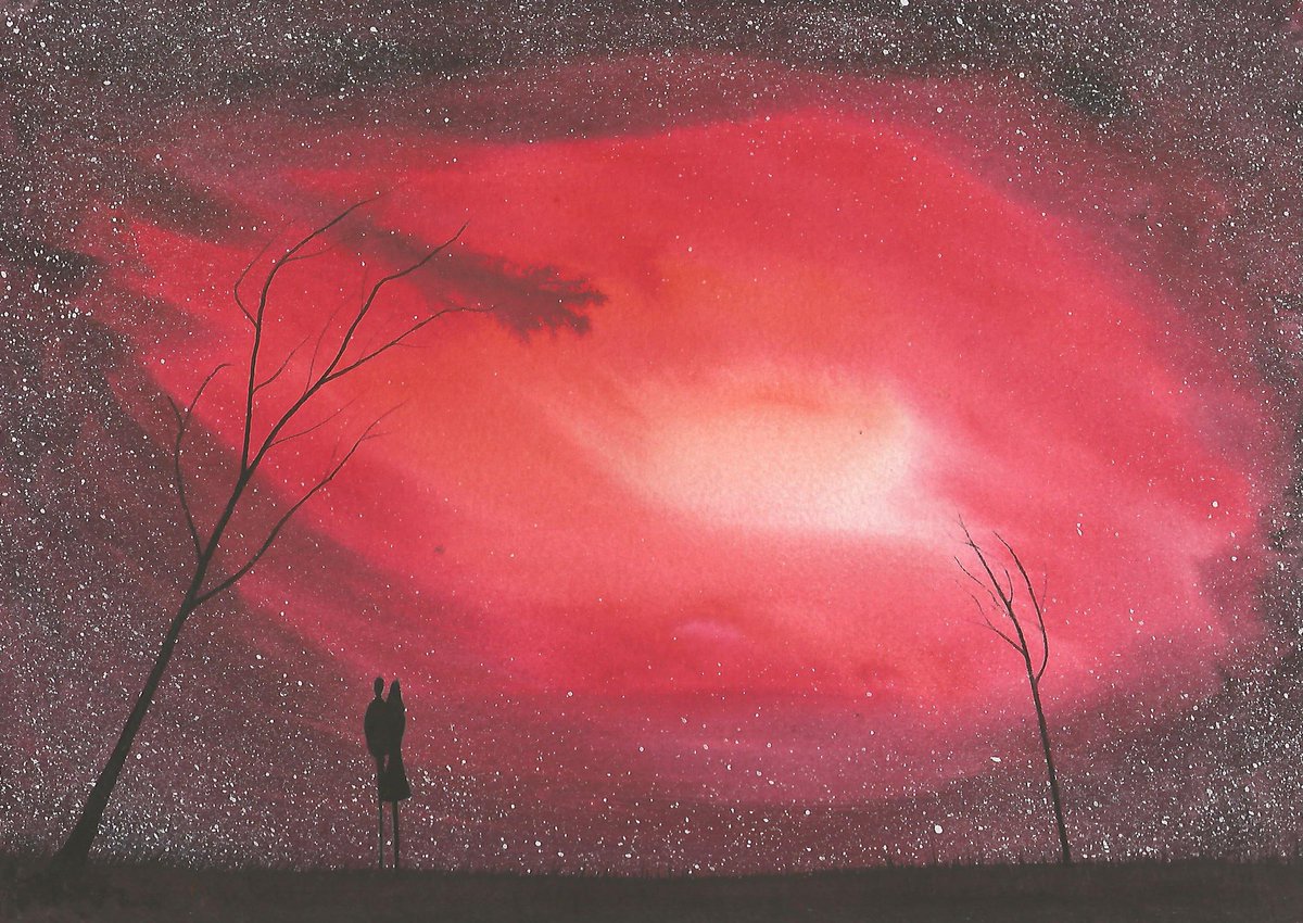 Lovers Red Vortex.... A4 watercolour, signed J Flavell