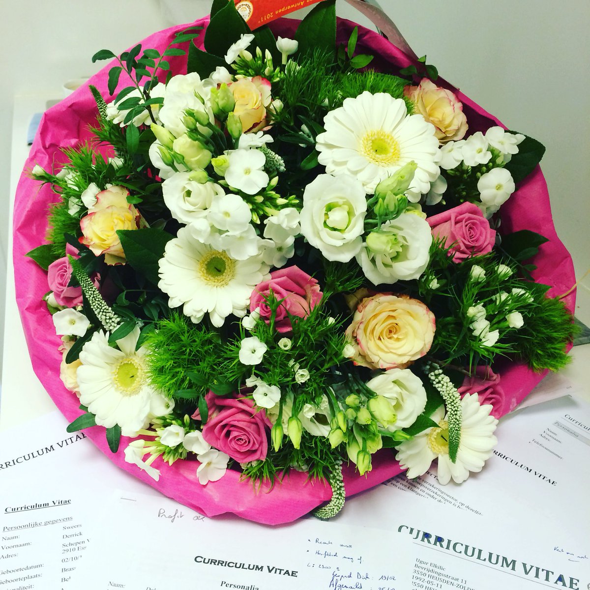 AsliBassozen's tweet photo. #yesterday we #recieved #gorgeous 😍 #flowers 🌸🌺🌷 #thanks #thoughtful #boss 👏👍🏼 #secretaressedag @AenPBelgie https://t.co/m322UMTeTP