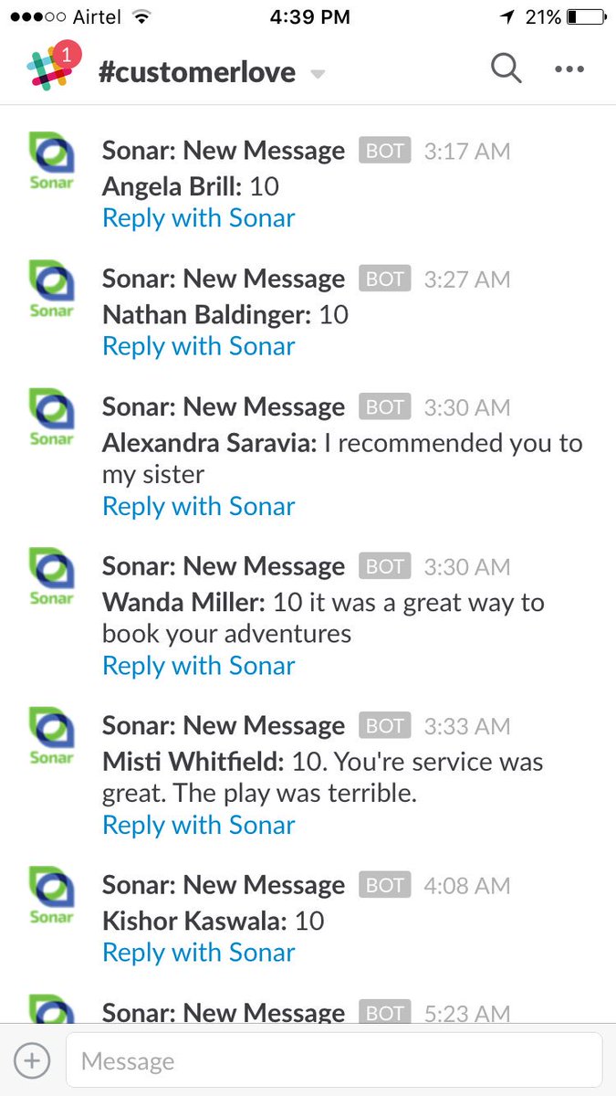 varunkhona's tweet photo. .@Headout_App's feedback Slack channel with guests rating us on 10 #winning #startuplove https://t.co/swqD6ZkTpZ