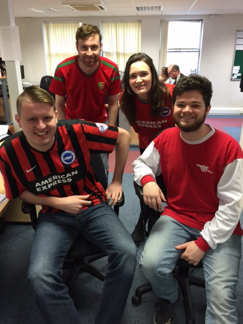 London_Colonial's tweet photo. London &amp; Colonial raise money for @BobbyMooreFund #FootballShirtFriday @wearebrighton the winner for most shirts https://t.co/Ey5NnAlNDz