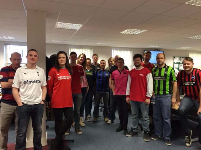 London_Colonial's tweet photo. London &amp; Colonial raise money for @BobbyMooreFund #FootballShirtFriday @wearebrighton the winner for most shirts https://t.co/Ey5NnAlNDz