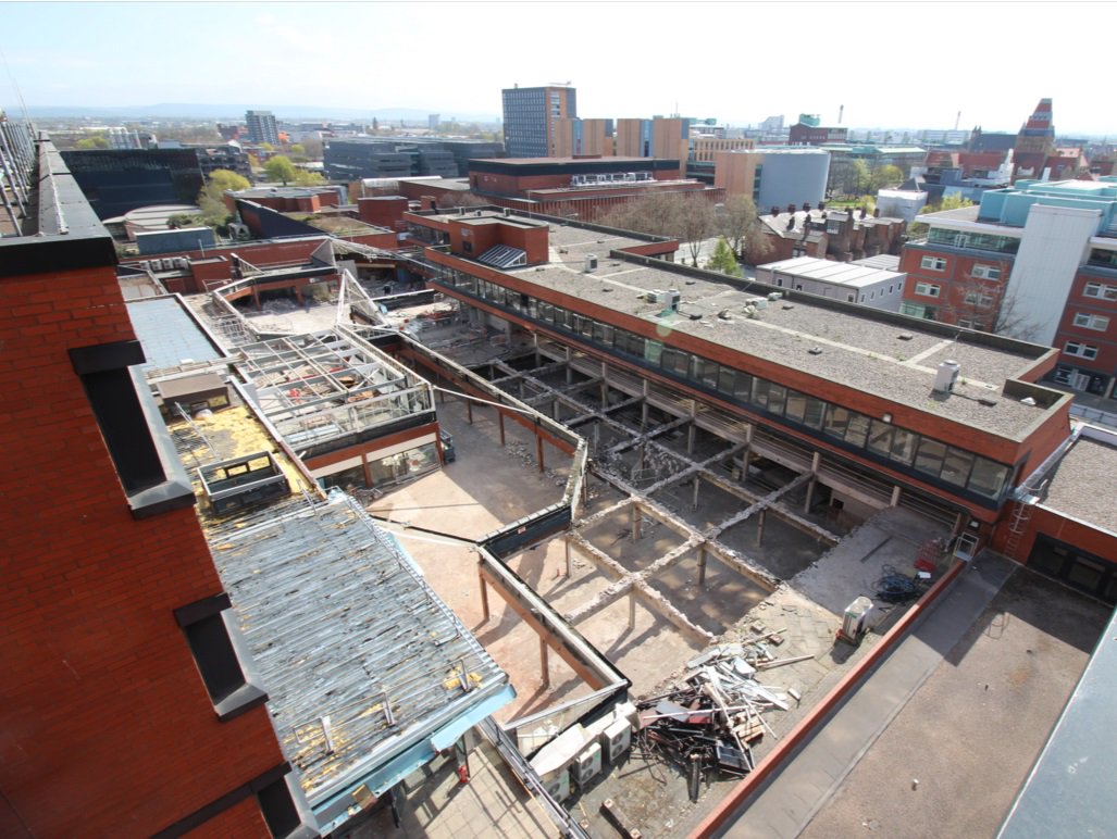 Photo showing further updates of the refurb, there is now no roof on the precinct and the hotel is on floor 3!