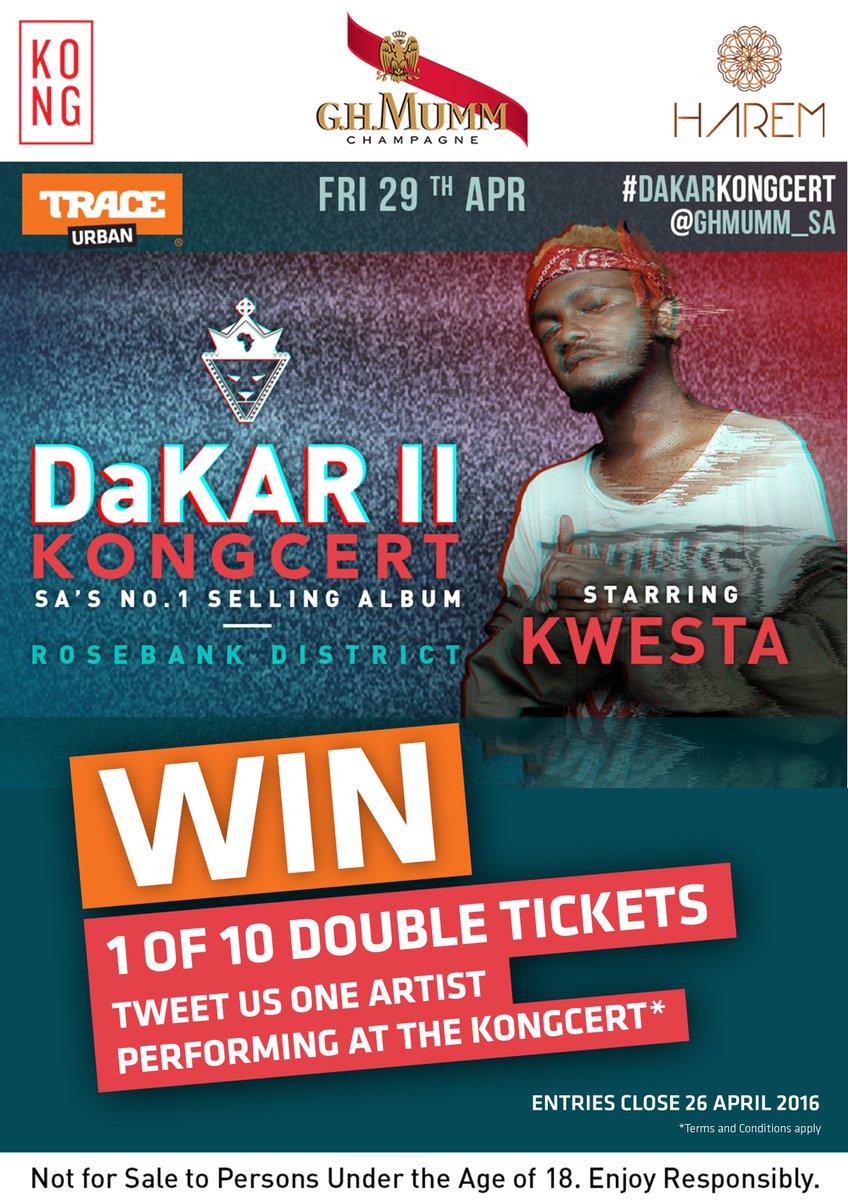 TRACE_Inter's tweet photo. WIN 1 of 10 Double Tickets to @KwestaDaKAR #DAKARKongcert w. #TRACEUrban https://t.co/3QJrsGLqCL