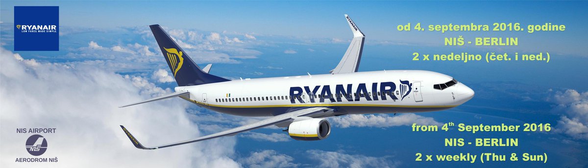 FUNTRAVEL018's tweet photo. Ryanair,na novoj liniji iz Niša do Berlina koja će početi sa radom 4. septembra sa dva leta nedeljno. https://t.co/blzCE3BEV9