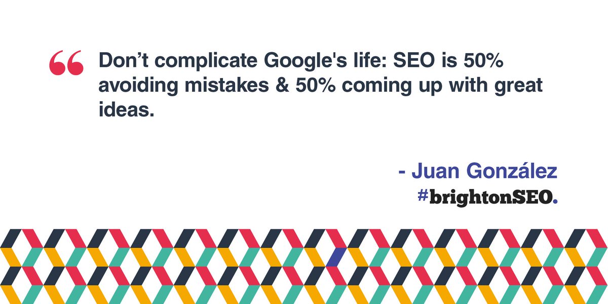 Really enjoyed <a href="/sistrix/">SISTRIX</a>'s talk. Key takeaway? SEO is 50% avoiding (tech) mistakes &amp; 50% creative ideas #brightonseo