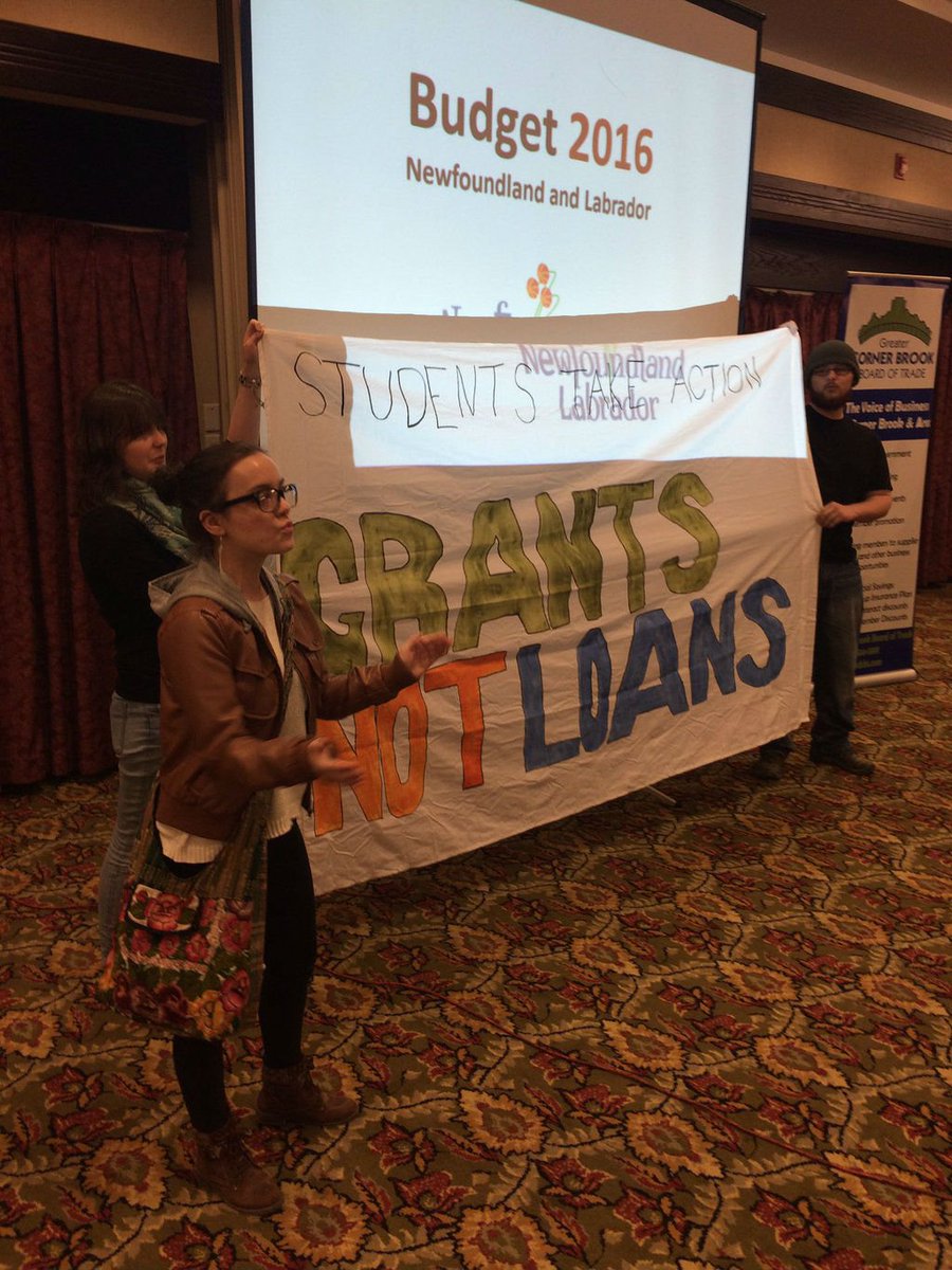 CBCNL's tweet photo. BREAKING: Student demonstrators disrupt Cathy Bennett speech in Corner Brook

https://t.co/Lf6sF6WRDY https://t.co/xgPBoYohCw