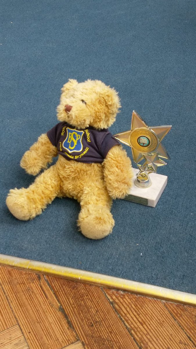 brynmillmrsh's tweet photo. We were very pleased and proud to win the attendance trophy yesterday. Millie Bear is happy to be in our class. 😄 https://t.co/7Anze86pFp