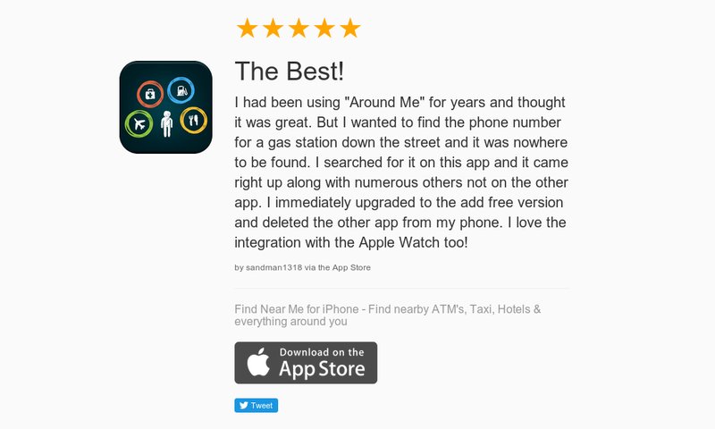 xlabztech's tweet photo. ★★★★★ "The Best!: I had been using "Around Me" for years and thought it was great…" https://t.co/c6vjDn80Dm https://t.co/FpBl9zAu7d