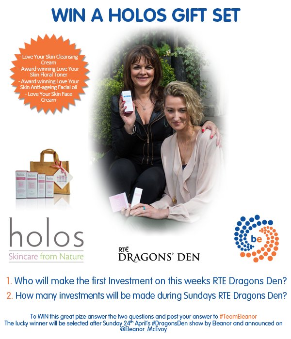 To celebrate <a href="/Eleanor_McEvoy/">Eleanor McEvoy</a> #DragonsDen investment in <a href="/HolosSkinNiamh/">Niamh Hogan</a>. WIN a Holos Gift Set worth €75. #TeamEleanor