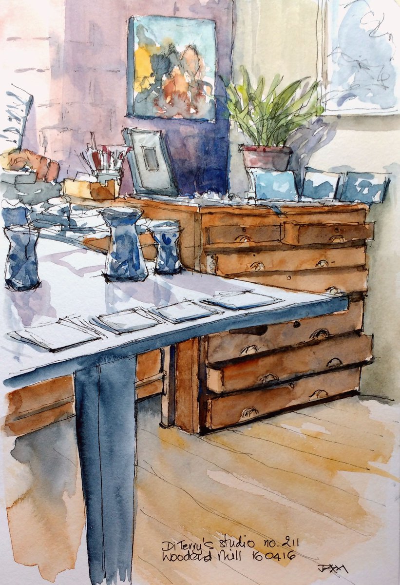 Sketch of Diana Terry's studio at <a href="/woodendstudios/">Woodend Studios</a> <a href="/dipotpaint/">Diana Terry</a> <a href="/MCR_UrbanSketch/">MCR Urban Sketchers</a>