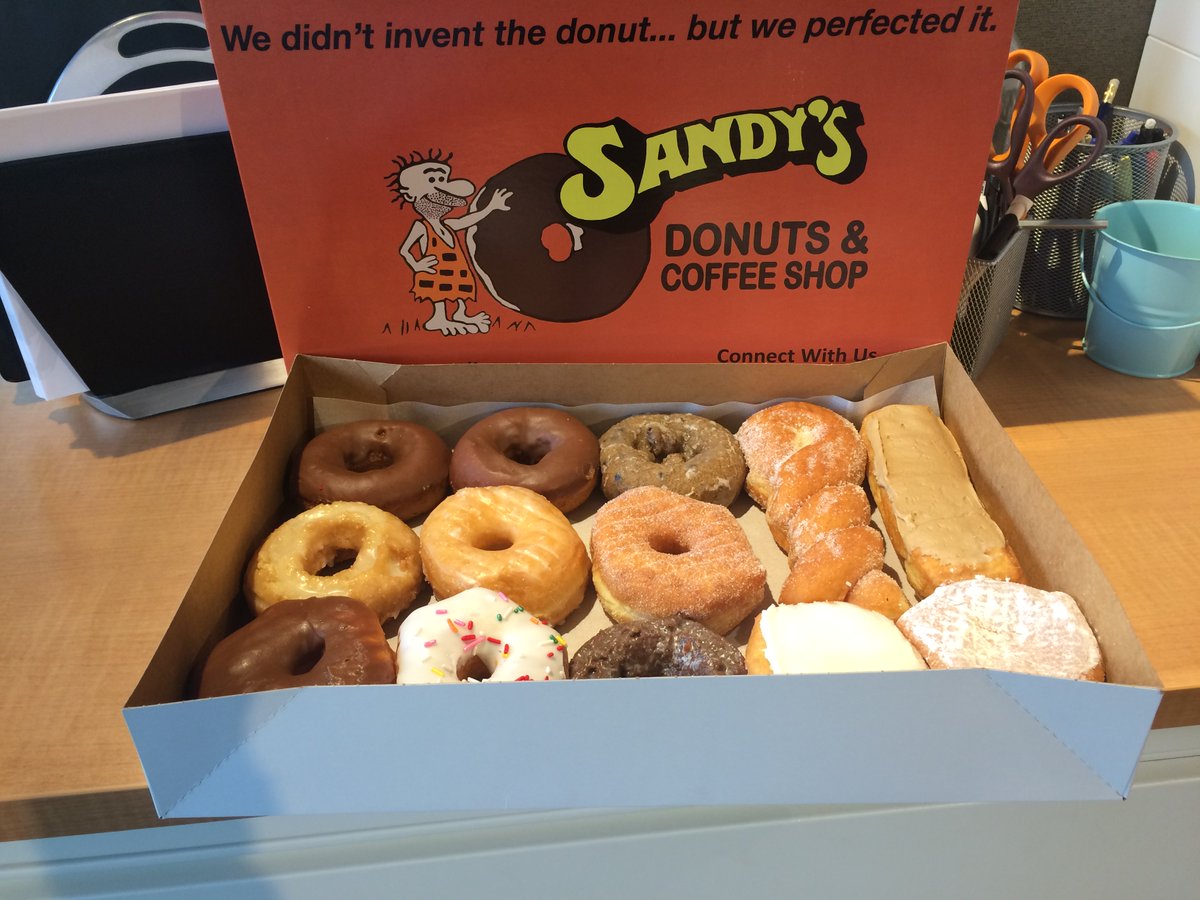 IO_Jolynn's tweet photo. #HappyFriday! Here's to hoping the rest of the office enjoys these yummy donuts. Thanks @sandysdonuts https://t.co/NxxNPmFQA5