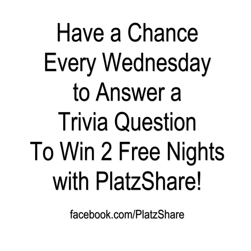 PlatzShare's tweet photo. Participate in our weekly trivia questionnaire and get a chance to win 2 Free Nights with PlatzShare! https://t.co/Rtmv2kHq4b