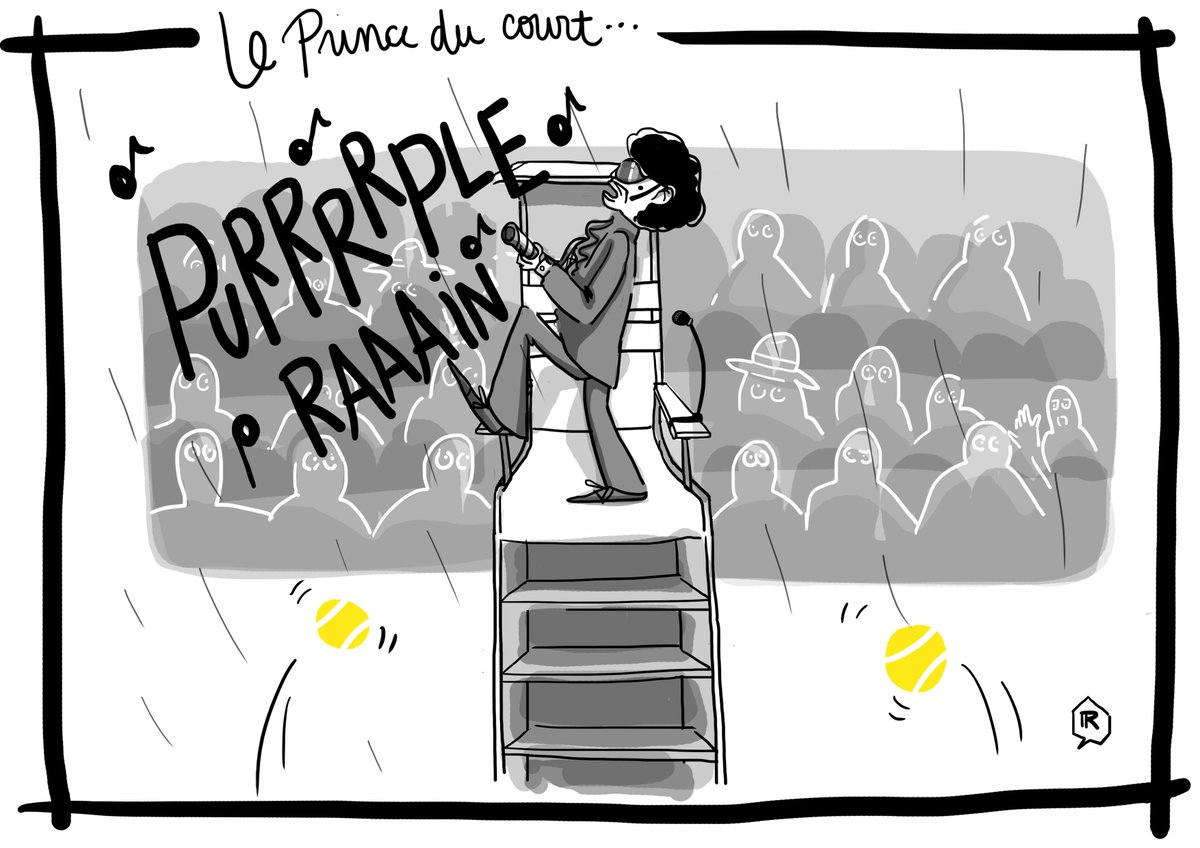 Zapblog_rox's tweet photo. Prince... dessiné pendant #RolandGarros  2014 :-( Purple Rain... #PrinceRIP #zapblog https://t.co/WTMkeHdK9n