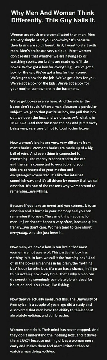 TheDrChuck's tweet photo. This guy absolutely nails the difference between men and women #women #amiright #ourbetterhalf https://t.co/ZYwuzHSE7P
