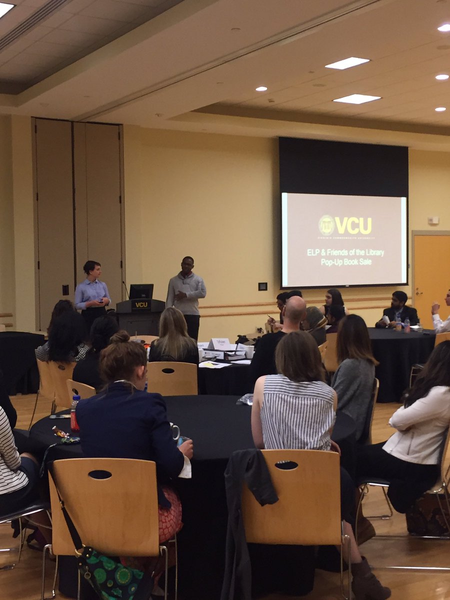 hurstej's tweet photo. Today @VCU_GEHLI #vcu emerging leaders talk about projects including @VCULibraries popup booksale #vculeadership 👍 https://t.co/t2olvLSZr1