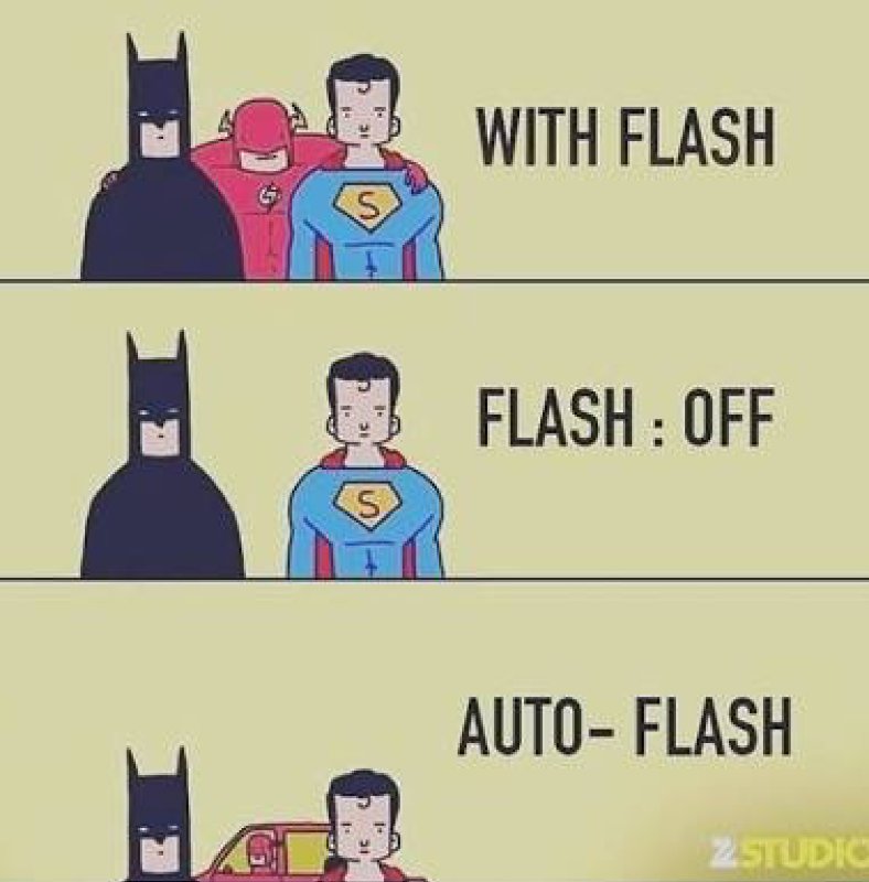 digipathcs's tweet photo. Explicación gráfica para tomarse una fotografía basado en el flash. ¡Ya es viernes! #DigiHumor #BuenViernes https://t.co/GNboW7QVPe