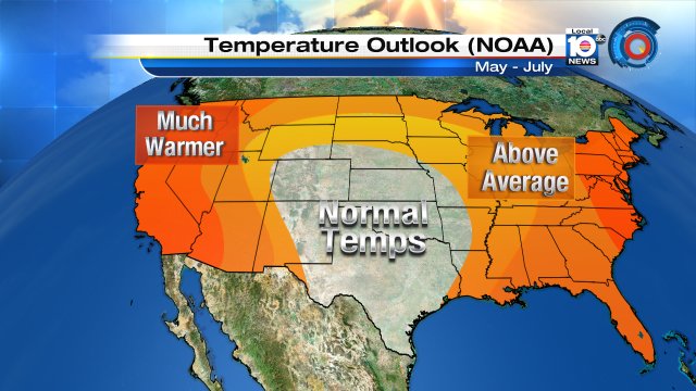 The outlook for temperatures from NOAA points to above average temps for much of the U.S. from May to July 2016. https://t.co/i0HYGbgRTU