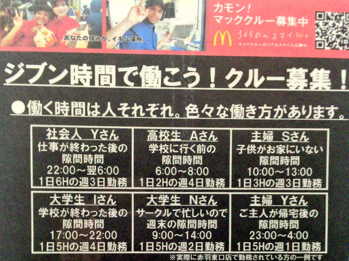 マックのバイト募集の広告...この人は過労死で死んでしまうでしょwww