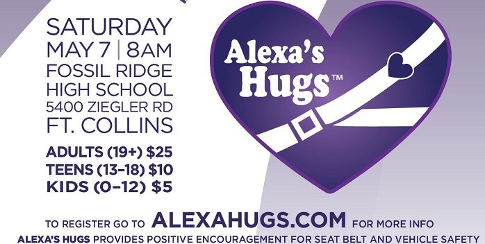 We will order shirts April 25. Register now to ensure your race shirt and kid's t-shirts! 
alexashugs2015.webconnex.com/5K