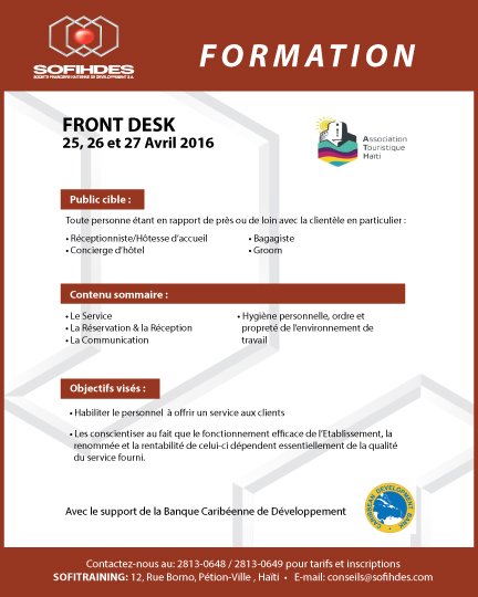 sofihdesht's tweet photo. #Formation de la @SOFIHDES : #FrontDesk. Du 25 au 27 Avril à #Sofitraining. Appelez aux 28130648/49. #Serviceclient https://t.co/RJLSdn69Ve