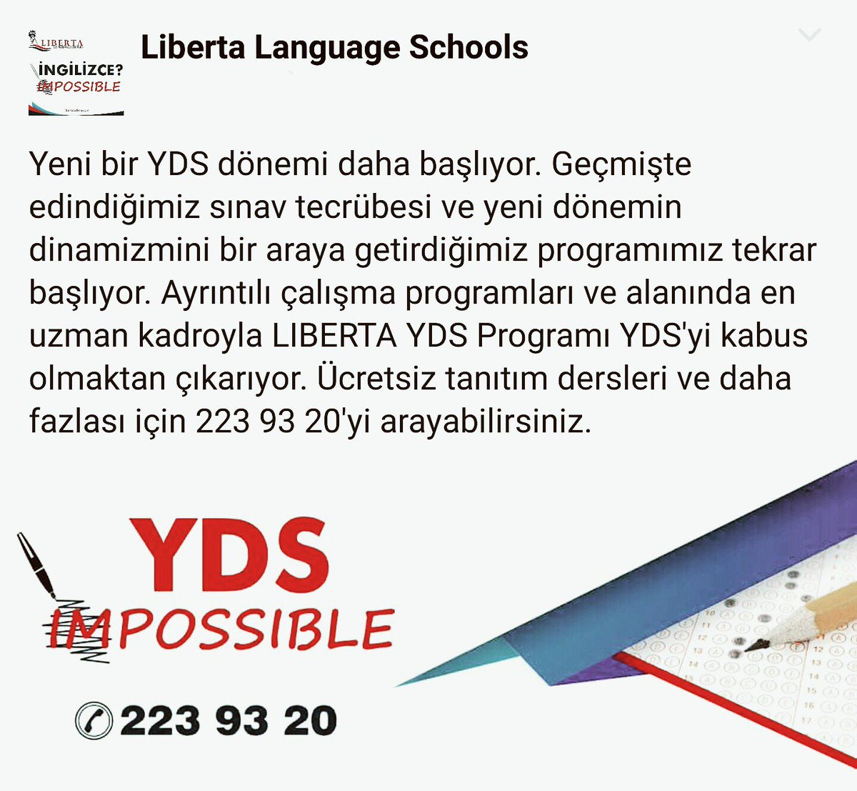 #YDS LIBERTA'da çok kolay. Tanıtım dersleri ve daha fazlası için 03522239320...