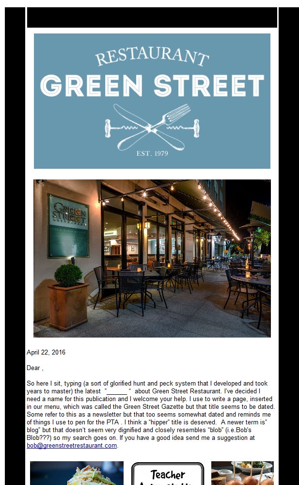 gsrestaurant's tweet photo. Your News From Green Street Restaurant https://t.co/Sm6brFIfnW https://t.co/g8J6ZukuvD