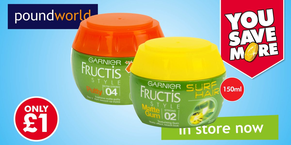 Agrarisch Zeeziekte mooi Poundworld on Twitter: "Style it your way with awesome #Garnier Fructis Surf  Hair and Manga Head! 150ml tubs, just £1 each, in store now.  https://t.co/JgHrmcja1e" / Twitter