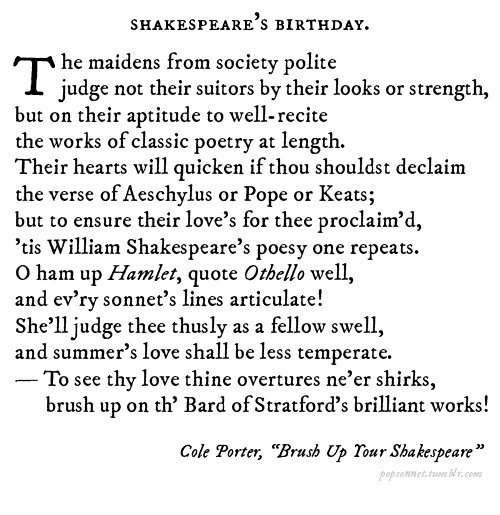 Celebrating #Shakespeare today with a special @PopSonnet inspired by Cole Porter! More at: popsonnet.com