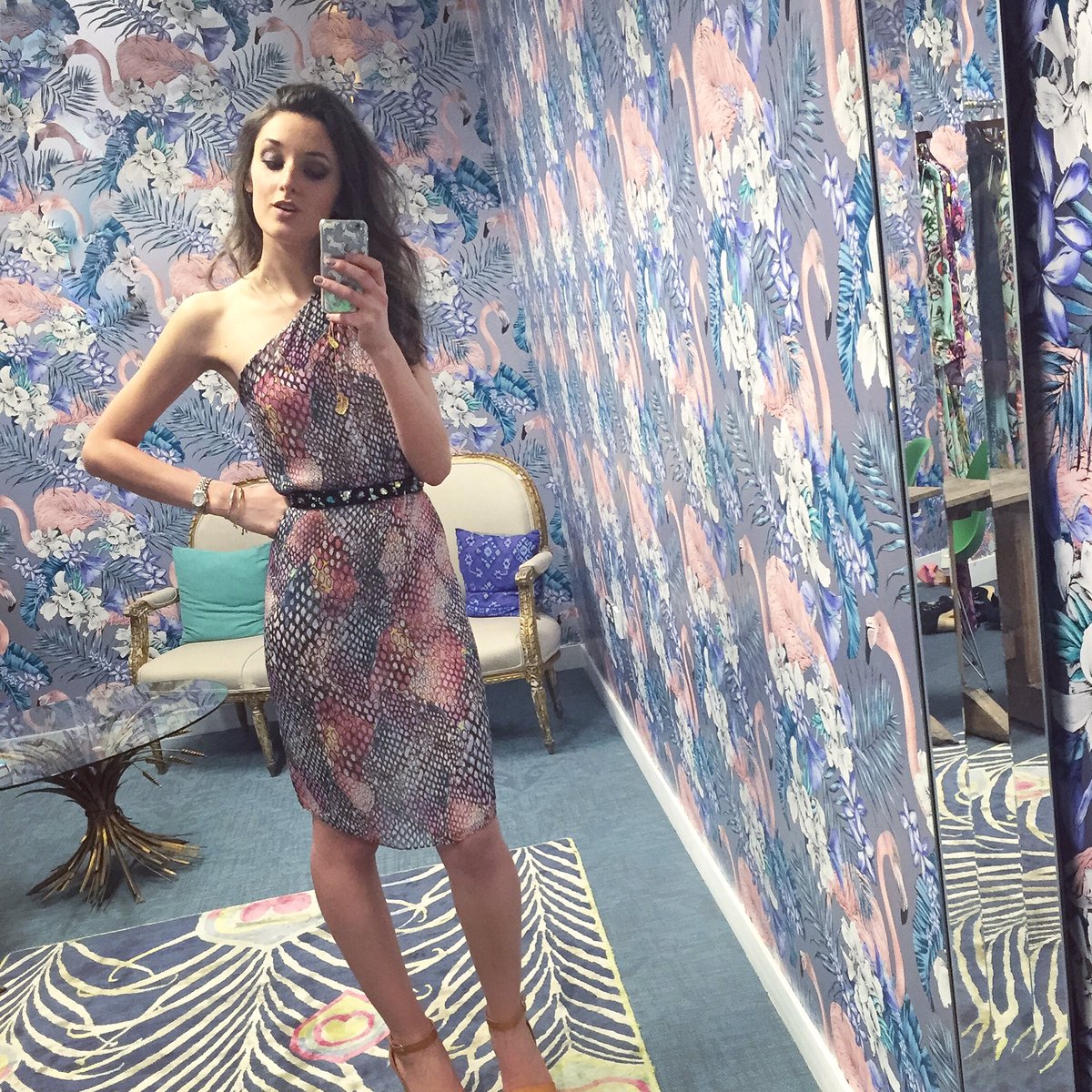 Rosanna's tweet photo. The rainbow snake πππ complying with the @LilyFortescue dress code #MatthewMirror @MWWorld https://t.co/xgCuceyeg7