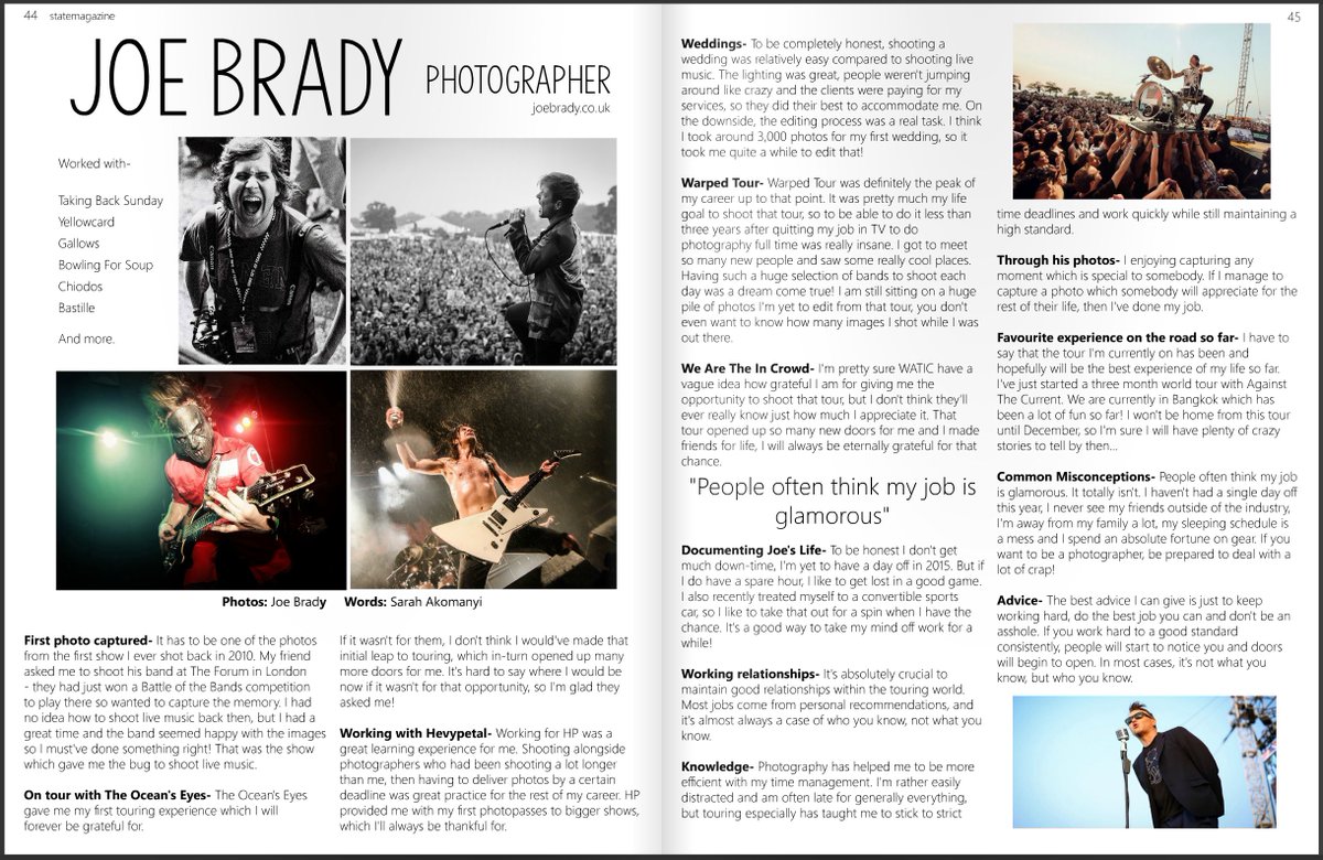 joebradyphoto's tweet photo. Did an interview with State Magazine for their first issue!

https://t.co/opxx0UXrkX https://t.co/6IEIU073mn