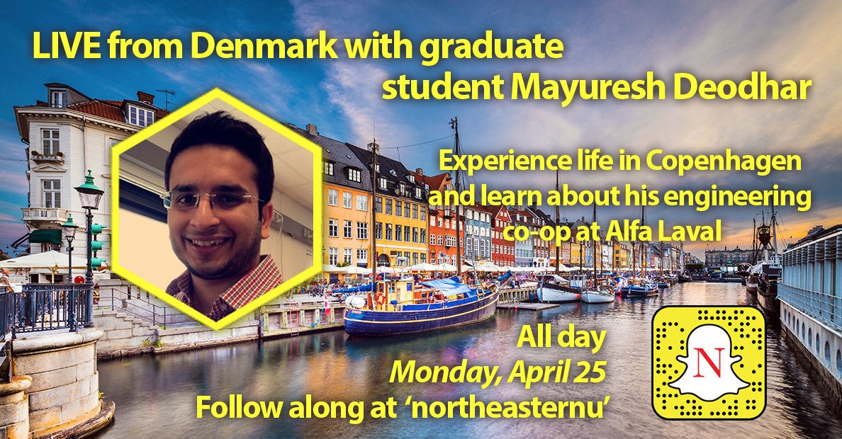 NortheasternGEO's tweet photo. Experience life in Copenhagen (Denmark) and learn about his global engineering co-op at Alfa Laval with Mayuresh! https://t.co/7xQKAvqP4u