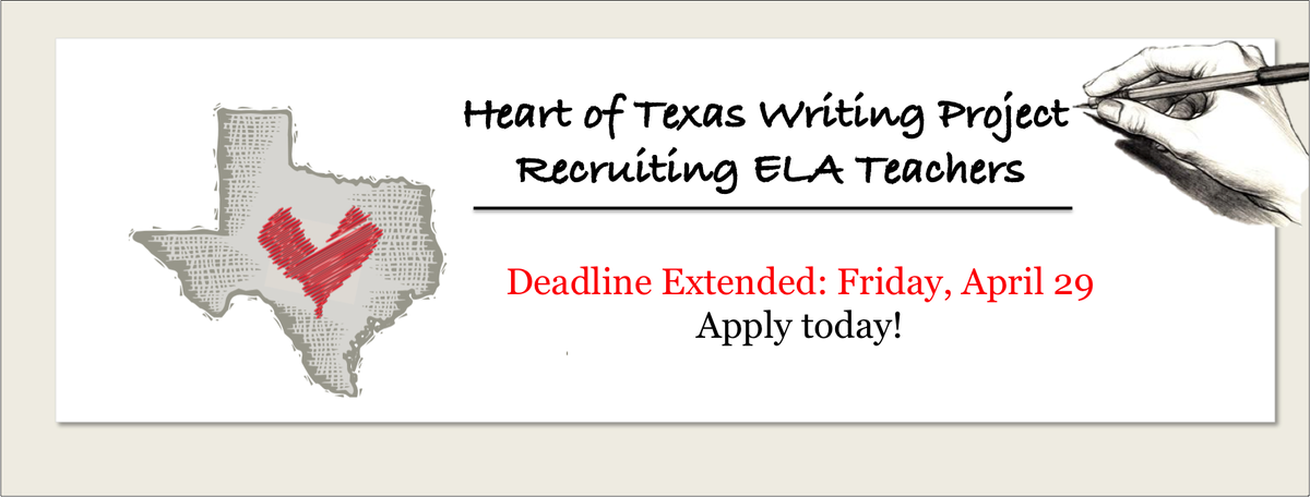 ManorISD's tweet photo. Heart of Texas Writing Project deadline extended to Friday, April 29! Apply here:  https://t.co/DXLFWMzrcY
#ManorISD https://t.co/FLRhRDqRP4