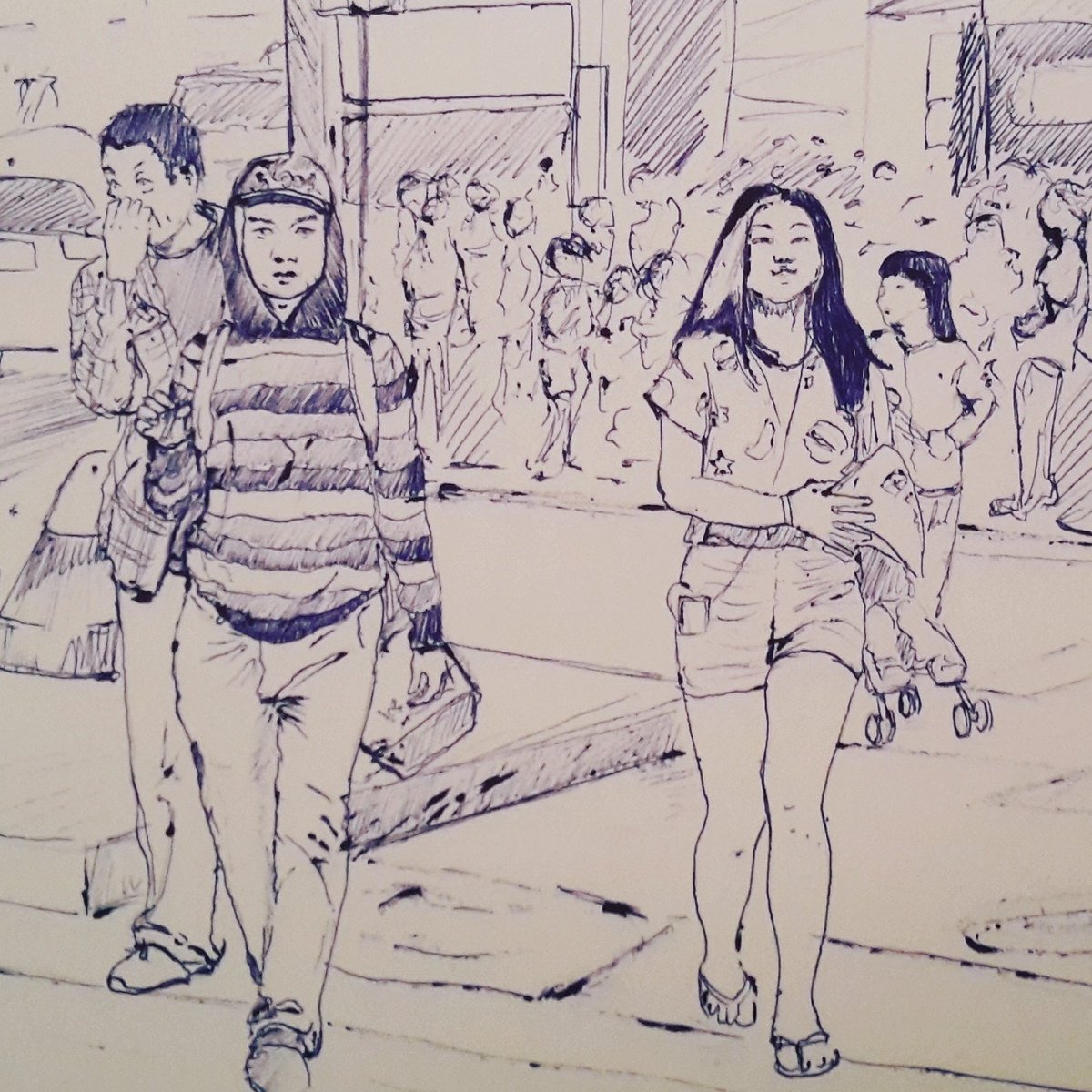 marts_art's tweet photo. My failure #sketchbook #fabercastell #ballpointpen #drawing from reference #sketch #crowdedstreet #chinatown https://t.co/fWZexo18yc
