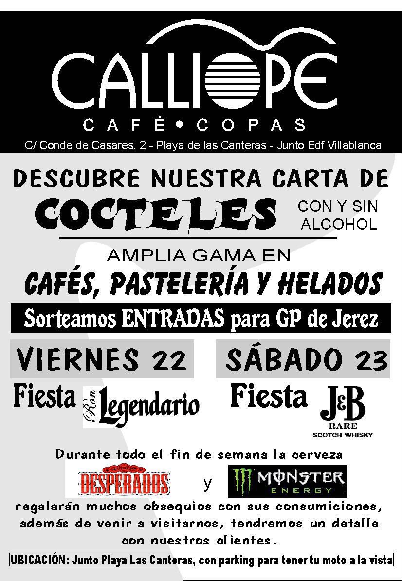 CalliopeCopas's tweet photo. No te pierdas ningún evento de los que te ofrecemos en CALLIOPE este fin de semana del Gran Premio de Motociclismo! https://t.co/NZ2HVEnXXM
