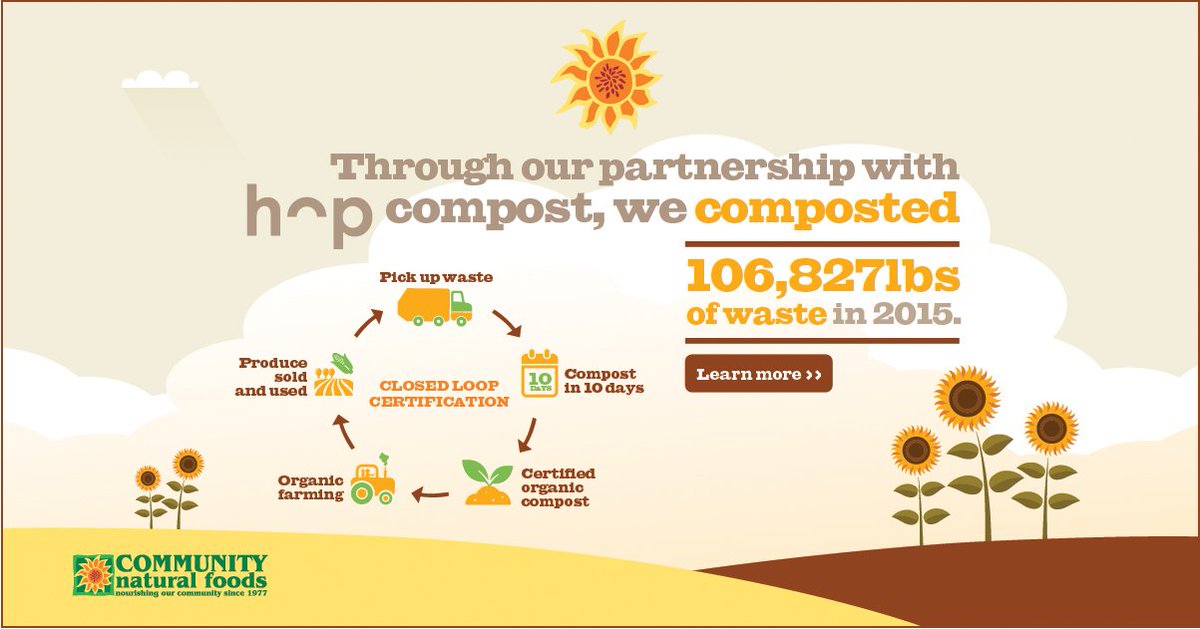 Through partnership w/ @hopcompost we composted 106,827lbs of waste in 2015. Look for HOPs compost in CNF markets!