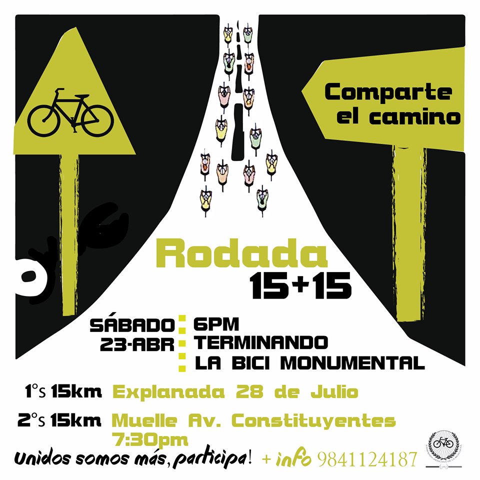 PlayaBicicleter's tweet photo. Despues a de la #bici humana tenemos #rodada 15 +15 no te la pierdas 6pm explanada 28 de julio #PlayaDelCarmen https://t.co/PhDB7zmUYh