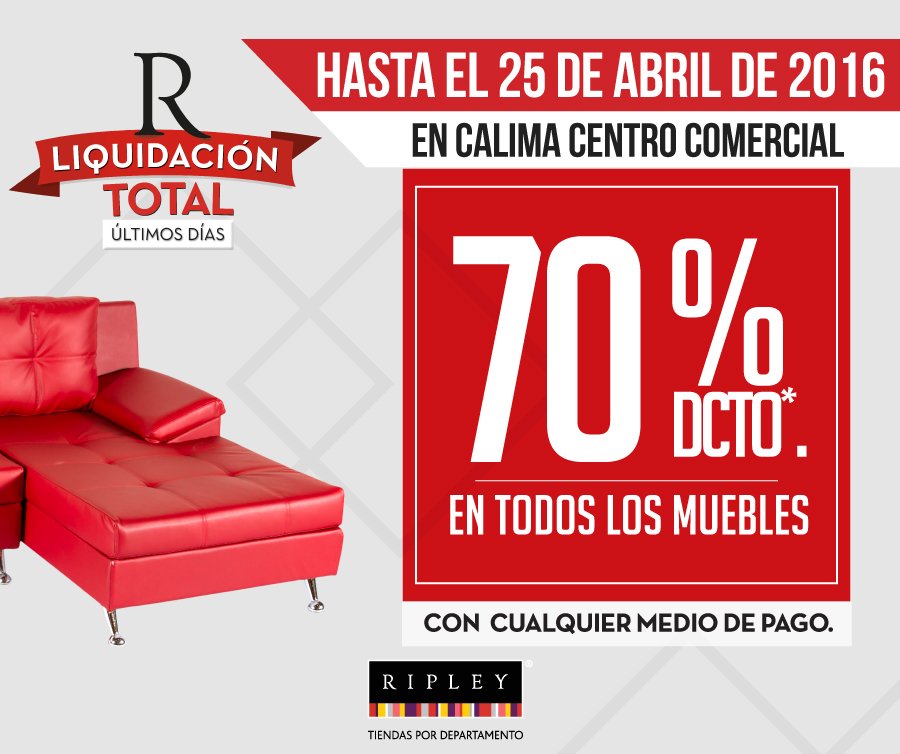 Ripley Colombia on X: En nuestra Liquidación Total debes aprovechar hasta  un 70% de descuento en muebles para tu casa.  / X