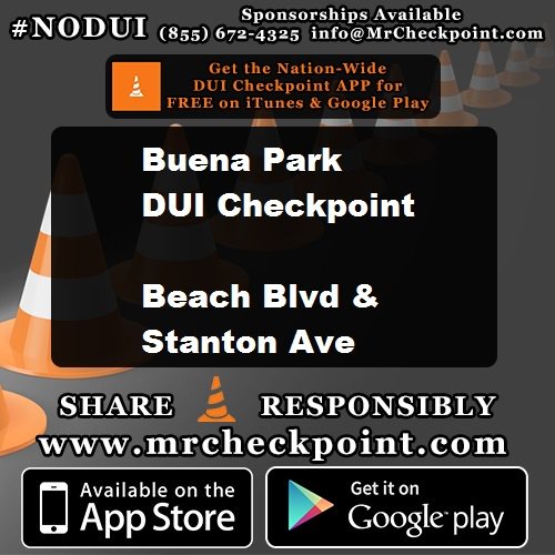 MrCheckpoint's tweet photo. https://t.co/krpiAjoq9l

7pm-3am #OC DUI Checkpoint #BuenaPark Beach Blvd &amp; Stanton Ave

#NODUI #CA #MrCheckpoint https://t.co/sLqk4ggOtp