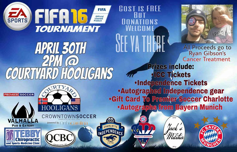 91stMinuteRFC's tweet photo. Join us at @HooligansClt next week for some good ole FIFA and in support of fellow Charlottean Ryan Gibson https://t.co/nIy8vUzGe1