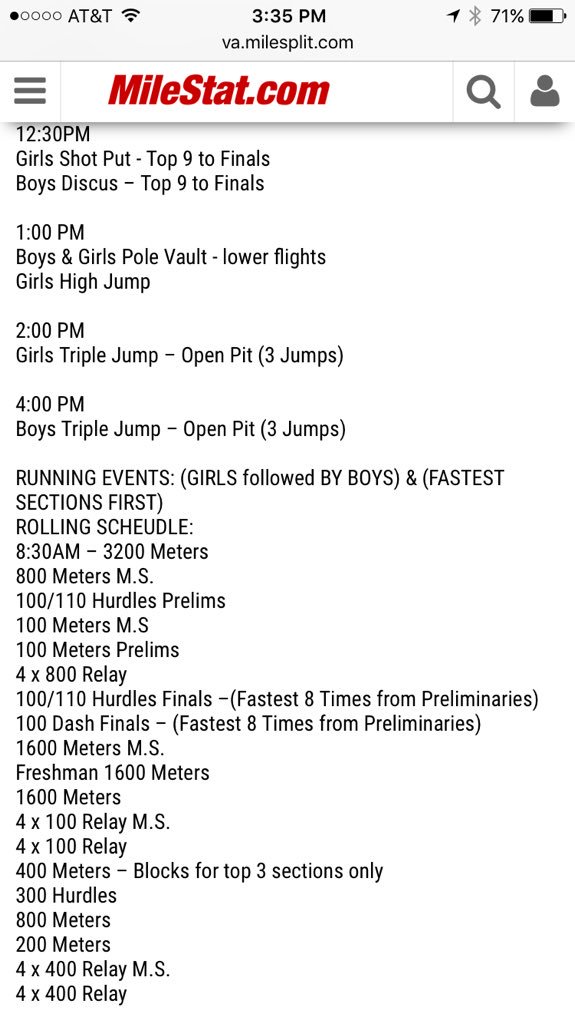 Meet Schedule for tomorrow!
